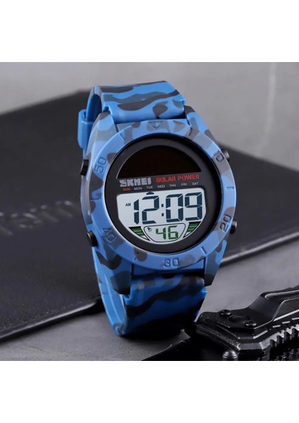 Mavi Kamuflaj Moda Güneş Enerjisi Su Geçirmez Spor Saat Erkekler Skmeı Marka Chrono Alarm LED Dijital Askeri Saatı Saat Adam Relogio (Yurt Dışından)