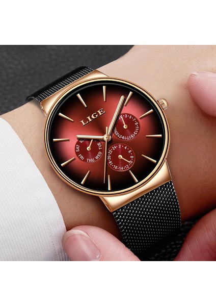 Gümüş Siyah Lıge Yeni Moda Erkek Saatler Üst Marka Lüks Kuvars Izle Erkekler Örgü Çelik Su Geçirmez Erkekler Için Ultra-Ince Kol Saati Spor Saat (Yurt Dışından) indirimleri