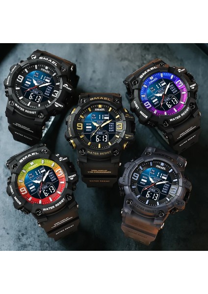 Açık Yeşil Erkekler Izle Spor Su Geçirmez LED Işık Çalar Saat Ikili Zaman Göstergesi Hafta Otomatik Tarih Kol Saatleri 8049 Kuvars Saatler Spor Zamanı (Yurt Dışından) fiyatları