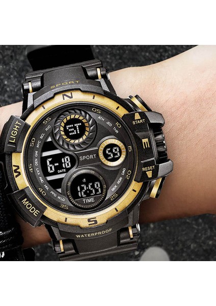 1-Siyah Altın Yıkaze Siyah Erkekler Için Dijital Saat Spor Saatler Su Geçirmez Açık Kronograf El Saati G Piyade Şok Öğrenci Kol Saati (Yurt Dışından)