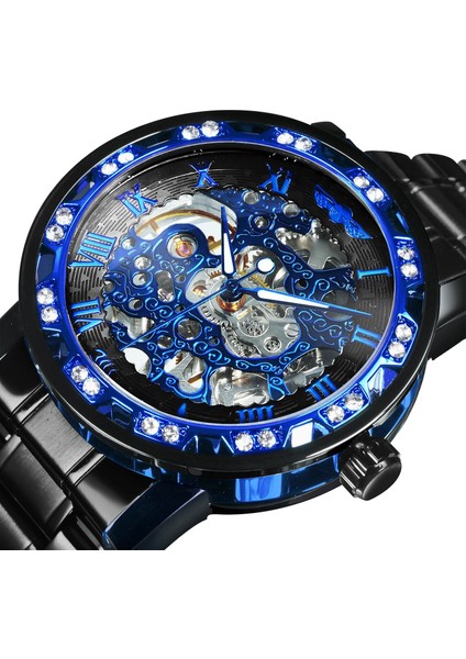 Bo-A Be-Sıl-Be-Blk Kazanan Şeffaf Elmas Mekanik Saat Mavi Paslanmaz Çelik Erkek Saatler Üst Marka Lüks Iş Moda Stil (Yurt Dışından) fiyatları
