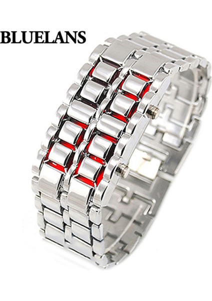 Gümüş Kırmızı Yeni Kadın Erkek Severler Izle LED Metal Kol Saatleri Rahat Dijital Şık Reloj Dikdörtgen Paslanmaz Çelik Saatler Kol Saati (Yurt Dışından)