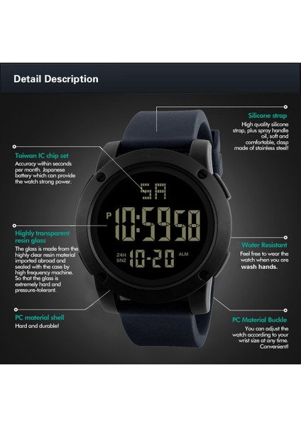Gümüş Moda Su Geçirmez Erkek Erkek LCD Dijital Kronometre Tarih Kauçuk Spor Kol Saati Erkekler Часы Мужские Erkek Kol Saati Reloj Dijital (Yurt Dışından)