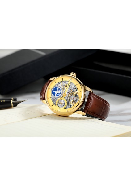 Gümüş Forsining Mekanik Saatler Erkek Kişilik Eğlence Içi Boş Güneş ve Ay Volan Otomatik Mekanik Saat Kol Saati Mecha (Yurt Dışından) fırsatları