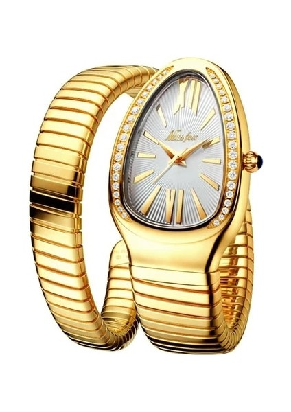 Altın Beyaz Relogio Feminino Miss Fox Marka Kadın Bilezik Saatler Bayanlar Lüks Moda Su Geçirmez Altın Yılan Şekli Kuvars Kol Saati Saat (Yurt Dışından)