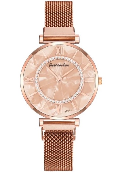 Pembe Altın Yeni Bayanlar Lüks Saatler Örgü Mıknatıs Toka Kristal Kuvars Izle Kadınlar Için Küçük Rahat Bilezik Saatler Relogio Feminino Saat (Yurt Dışından)