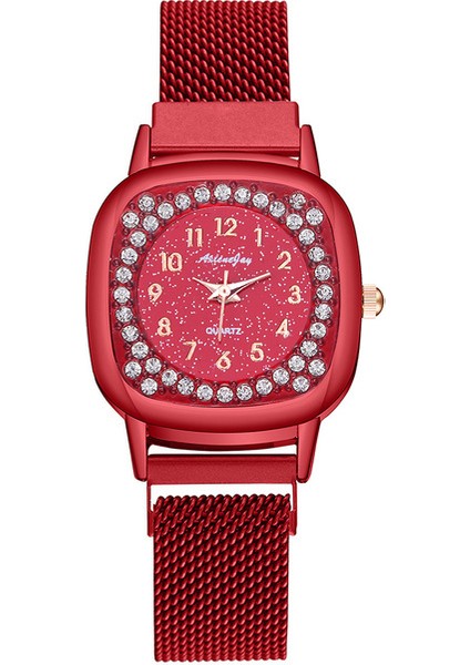 Kırmızı Yeni Bayanlar Lüks Saatler Örgü Mıknatıs Toka Kare Kuvars Izle Kadınlar Için Küçük Rahat Bilezik Saatler Relogio Feminino Saat (Yurt Dışından)