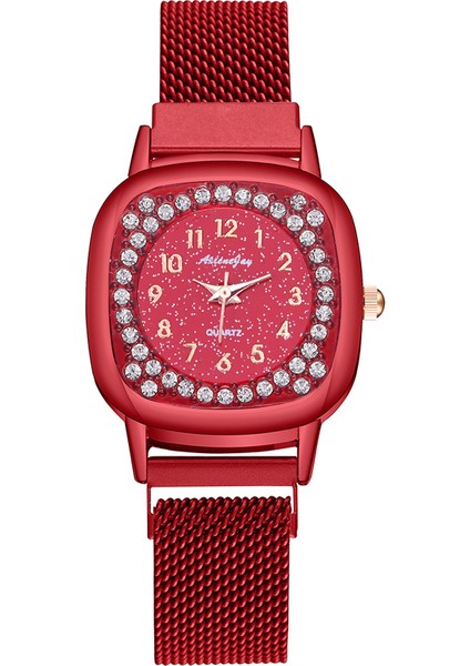 Kırmızı Yeni Bayanlar Lüks Saatler Örgü Mıknatıs Toka Kare Kuvars Izle Kadınlar Için Küçük Rahat Bilezik Saatler Relogio Feminino Saat (Yurt Dışından) fırsatları