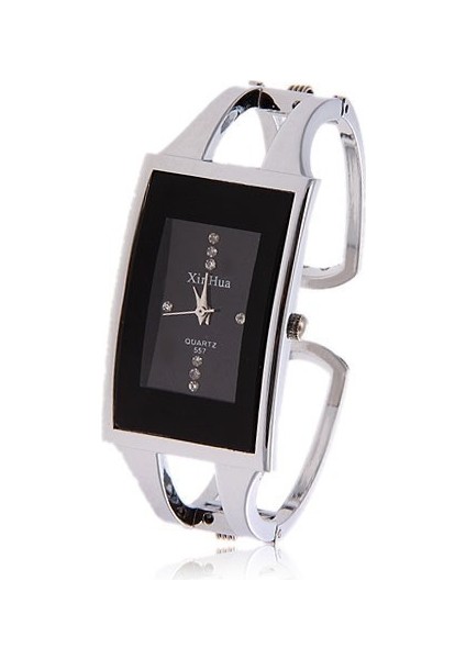 Siyah Kadın Bilezik Izle Xinhua Kuvars Kol Saati Kristal Moda Gümüş Rahat Bırak Gemi Paslanmaz Çelik Relojes Mujer Bileklik Saat (Yurt Dışından)
