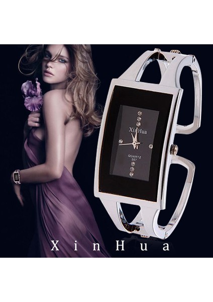 Siyah Kadın Bilezik Izle Xinhua Kuvars Kol Saati Kristal Moda Gümüş Rahat Bırak Gemi Paslanmaz Çelik Relojes Mujer Bileklik Saat (Yurt Dışından) fiyatları