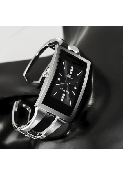 Siyah Kadın Bilezik Izle Xinhua Kuvars Kol Saati Kristal Moda Gümüş Rahat Bırak Gemi Paslanmaz Çelik Relojes Mujer Bileklik Saat (Yurt Dışından) modelleri