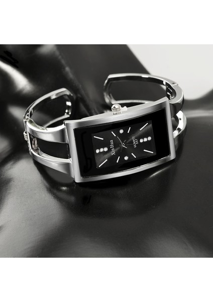 Siyah Kadın Bilezik Izle Xinhua Kuvars Kol Saati Kristal Moda Gümüş Rahat Bırak Gemi Paslanmaz Çelik Relojes Mujer Bileklik Saat (Yurt Dışından) indirimleri