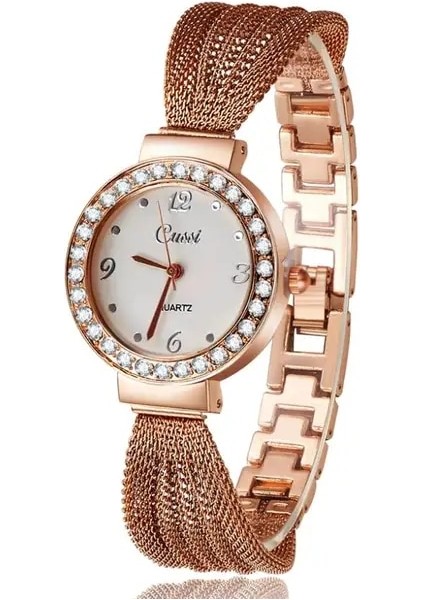 Gül Altın Lüks Taklidi Bilezik Izle Kadın Gül Altın Örgü Kadın Saatler Moda Çelik Bayanlar Kol Saati Kuvars Saat Montre Femme (Yurt Dışından)