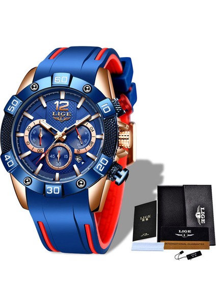 Silikon Gül Mavi Lıge Izle Erkekler Kuvars 30 M Su Geçirmez Kol Saati Chronograph Erkek Saatler Erkekler Için Aydınlık Tarih Saat Izle Relogio Masculino + Kutu (Yurt Dışından)