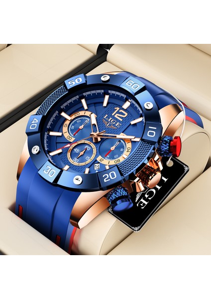 Silikon Gül Mavi Lıge Izle Erkekler Kuvars 30 M Su Geçirmez Kol Saati Chronograph Erkek Saatler Erkekler Için Aydınlık Tarih Saat Izle Relogio Masculino + Kutu (Yurt Dışından) modelleri