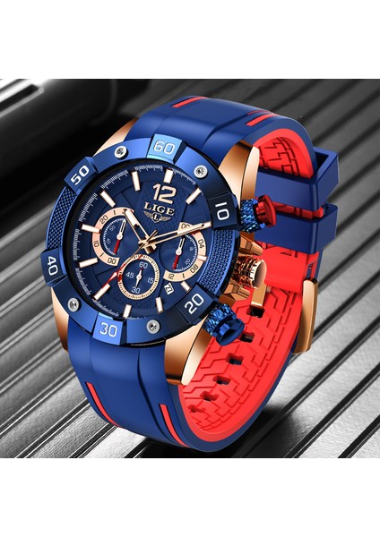 Silikon Gül Mavi Lıge Izle Erkekler Kuvars 30 M Su Geçirmez Kol Saati Chronograph Erkek Saatler Erkekler Için Aydınlık Tarih Saat Izle Relogio Masculino + Kutu (Yurt Dışından) fırsatları