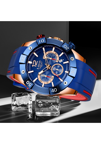 Silikon Gül Mavi Lıge Izle Erkekler Kuvars 30 M Su Geçirmez Kol Saati Chronograph Erkek Saatler Erkekler Için Aydınlık Tarih Saat Izle Relogio Masculino + Kutu (Yurt Dışından) indirimleri