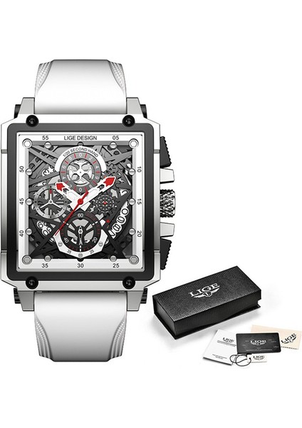 Silikon Beyaz Lıge Yeni Erkek Saat Top Marka Lüks Su Geçirmez Kuvars Kare Bilek Saatler Erkekler Için Tarih Spor Silikon Saat Erkek Montre Homme (Yurt Dışından)