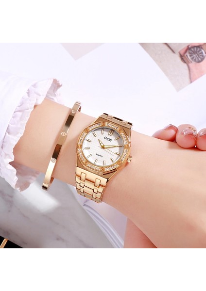 Gül Siyah Gedı Lüks Altın Paslanmaz Çelik Bilezik Saatler Kadın Aydınlık Eller 30 M Su Geçirmez Izle Bayanlar Moda Kuvars Saatı (Yurt Dışından) fırsatları