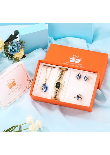 Izle Hediye Seti 03 Kadın Bilezik Saatler Lüks Elmas Kolye Küpe Kız Arkadaşı Için Set Hediye Moda Zarif Yeşil Kuvars Saatı Reloj (Yurt Dışından)