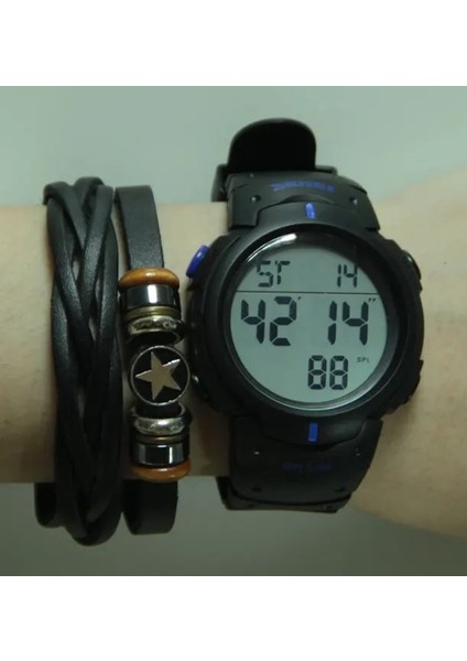 Mavi Skmeı Açık Spor Büyük Kadran Izle Erkekler Moda Basit Saatler Takvim Pu Kayış 5bar Su Geçirmez Dijital Saat Reloj Hombre 1068 (Yurt Dışından)