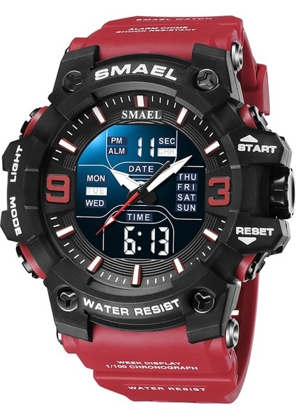 Kırmızı Samel Spor Stil Erkekler Dijital Saat Şok Askeri Saatler Çift Ekran Su Geçirmez Ordu Zaman Kuvars Kol Saati Erkek Spor Saati (Yurt Dışından)