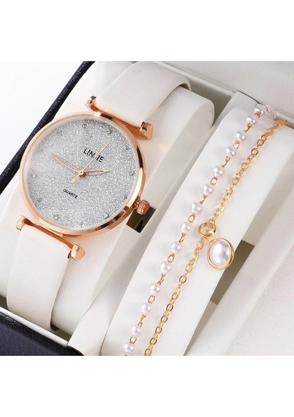 Beyaz 1 2 Adet Kadın Bilezik Saat Seti Güzel Pembe Deri Band Kuvars Izle Kadınlar Bayanlar Için Günlük Elbise Saat Kol Saati Reloj Mujer (Yurt Dışından) fırsatları