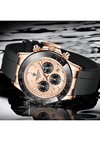 Gümüş Siyah Lıge Erkekler Izle Lüks Saatler Erkek Chronograph Kol Saatleri Erkekler Için Moda Su Geçirmez Kuvars Izle Spor Saat Reloj Hombre + Kutu (Yurt Dışından) fırsatları