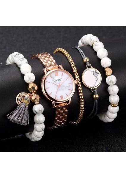 Altın 1 5 Adet Kadın Saatler Set Yeni Gül Altın Yeşil Bayanlar Bilezik Izle Kol Saati Bayan Kuvars Elbise Saat Bayanlar Feminino Reloj (Yurt Dışından)