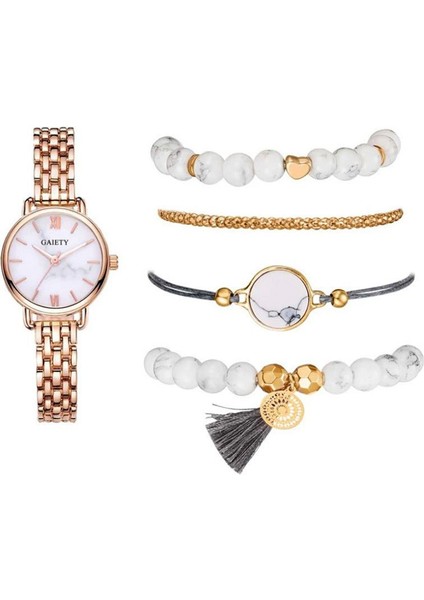 Altın 1 5 Adet Kadın Saatler Set Yeni Gül Altın Yeşil Bayanlar Bilezik Izle Kol Saati Bayan Kuvars Elbise Saat Bayanlar Feminino Reloj (Yurt Dışından)