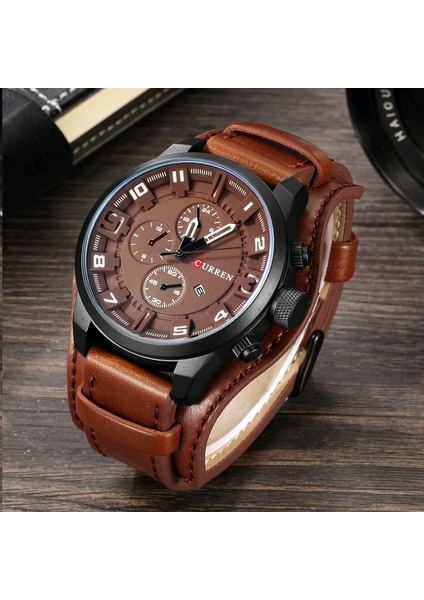 Brownbrownbrown Curren Üst Marka Spor Erkek Dropshipping Saatler Erkek Saatler Tarih Spor Askeri Saat Deri Kayış Kuvars Erkekler Izle Hediye 8225 (Yurt Dışından)