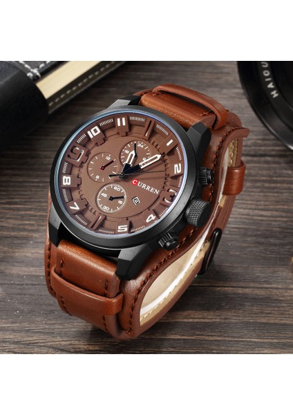 Brownbrownbrown Curren Üst Marka Spor Erkek Dropshipping Saatler Erkek Saatler Tarih Spor Askeri Saat Deri Kayış Kuvars Erkekler Izle Hediye 8225 (Yurt Dışından)