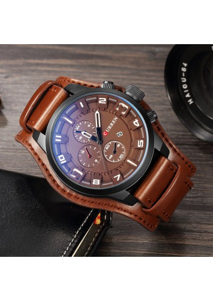 Brownbrownbrown Curren Üst Marka Spor Erkek Dropshipping Saatler Erkek Saatler Tarih Spor Askeri Saat Deri Kayış Kuvars Erkekler Izle Hediye 8225 (Yurt Dışından)