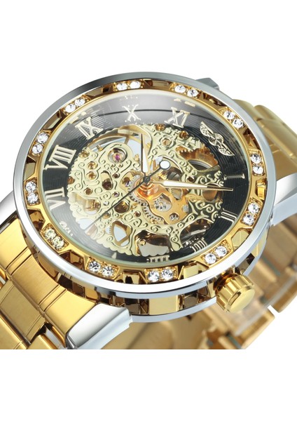 Bo Gümüş Gümüş Blk Kazanan Şeffaf Mekanik Izle Erkekler Için Moda Elmas Aydınlık Erkek Saatler Üst Marka Lüks Çelik Kayış Unisex (Yurt Dışından) modelleri