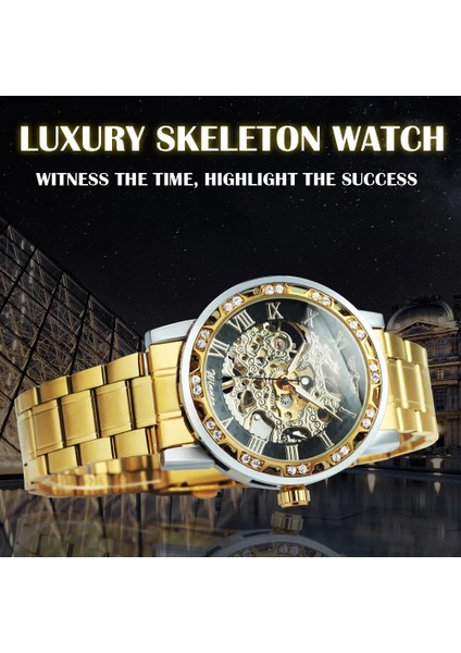 Bo Gümüş Gümüş Blk Kazanan Şeffaf Mekanik Izle Erkekler Için Moda Elmas Aydınlık Erkek Saatler Üst Marka Lüks Çelik Kayış Unisex (Yurt Dışından) fırsatları