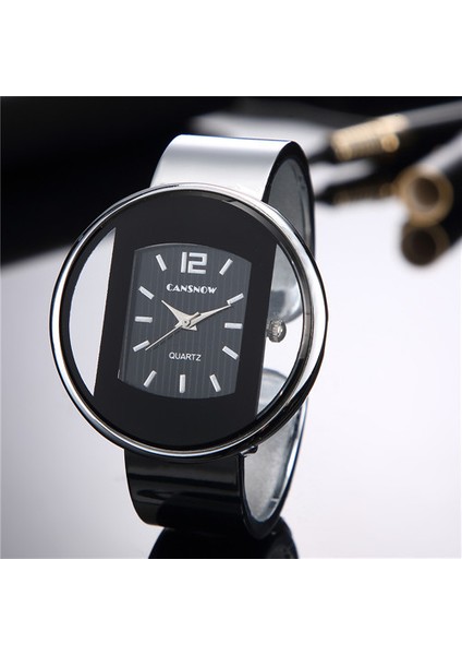 Gümüş Siyah Yeni Moda Kadın Bilezik Izle Lüks Marka Gümüş Altın Kuvars Kol Saati Saat Bayanlar Elbise Relógio Montre Femme Reloj Mujer (Yurt Dışından)