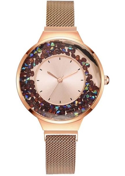 Gül Altın Lüks Kadın Mıknatıs Izle Moda Gül Altın Bayanlar Kristal Kuvars Bilek Saatler Rahat Kadın Bilezik Izle Reloj Mujer Saatler (Yurt Dışından)