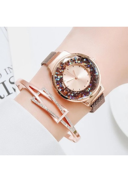 Gül Altın Lüks Kadın Mıknatıs Izle Moda Gül Altın Bayanlar Kristal Kuvars Bilek Saatler Rahat Kadın Bilezik Izle Reloj Mujer Saatler (Yurt Dışından) fiyatları