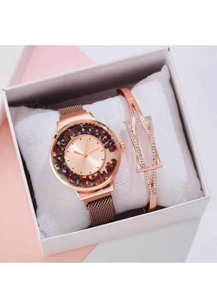 Gül Altın Lüks Kadın Mıknatıs Izle Moda Gül Altın Bayanlar Kristal Kuvars Bilek Saatler Rahat Kadın Bilezik Izle Reloj Mujer Saatler (Yurt Dışından) modelleri