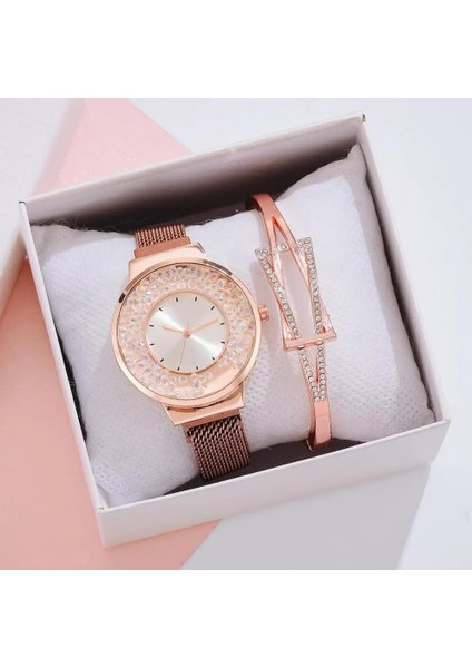 Gül Altın Lüks Kadın Mıknatıs Izle Moda Gül Altın Bayanlar Kristal Kuvars Bilek Saatler Rahat Kadın Bilezik Izle Reloj Mujer Saatler (Yurt Dışından) indirimleri