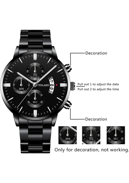 Gösterildiği Gibi 11 Reloj Hombre Moda Erkekler Paslanmaz Çelik Izle Lüks Takvim Kuvars Kol Saati Iş Saatleri Adam Saat Relogio Masculino (Yurt Dışından)