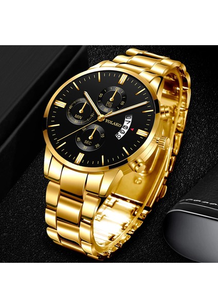 Gösterildiği Gibi 11 Reloj Hombre Moda Erkekler Paslanmaz Çelik Izle Lüks Takvim Kuvars Kol Saati Iş Saatleri Adam Saat Relogio Masculino (Yurt Dışından)