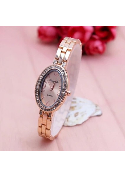 Stil Altı 2022 Paslanmaz Çelik Kayış Kadın Lüks Fanshion Izle Gül Altın Elbise Elmas Kadın Gündelik Saat Severlerin Bilezik Izle (Yurt Dışından)