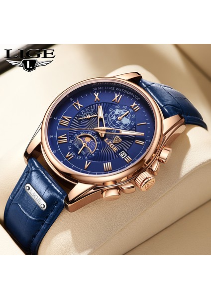 Gül Altın Beyaz 2022 Lıge Erkek Saatler Üst Marka Lüks Moda Kuvars Izle Erkek Deri Tarih Su Geçirmez Spor Chronograph Relogio Masculino + Kutu (Yurt Dışından) fiyatları