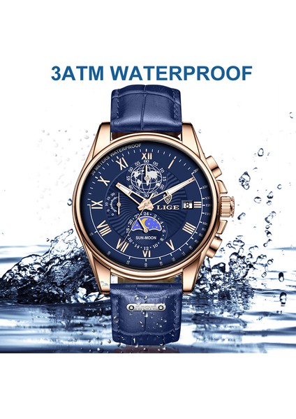 Gül Altın Beyaz 2022 Lıge Erkek Saatler Üst Marka Lüks Moda Kuvars Izle Erkek Deri Tarih Su Geçirmez Spor Chronograph Relogio Masculino + Kutu (Yurt Dışından) fırsatları