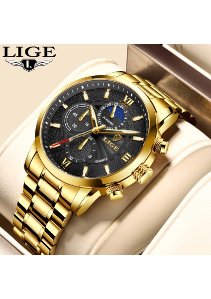 Altın Siyah Lıge Saatler Erkek Üst Marka Lüks Quarzt Saat Rahat 24 Saat Ay Evreleri Erkekler Izle Spor Su Geçirmez Saatler Relogio Masculino (Yurt Dışından) fiyatları