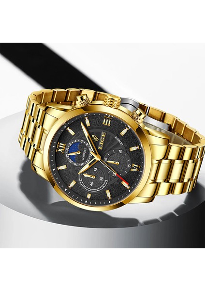 Altın Siyah Lıge Saatler Erkek Üst Marka Lüks Quarzt Saat Rahat 24 Saat Ay Evreleri Erkekler Izle Spor Su Geçirmez Saatler Relogio Masculino (Yurt Dışından) modelleri