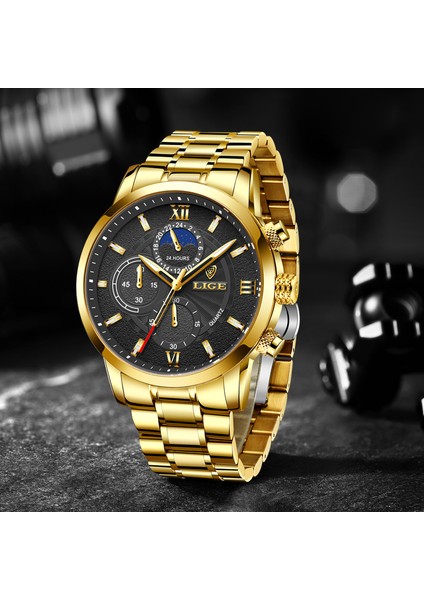 Altın Siyah Lıge Saatler Erkek Üst Marka Lüks Quarzt Saat Rahat 24 Saat Ay Evreleri Erkekler Izle Spor Su Geçirmez Saatler Relogio Masculino (Yurt Dışından) fırsatları