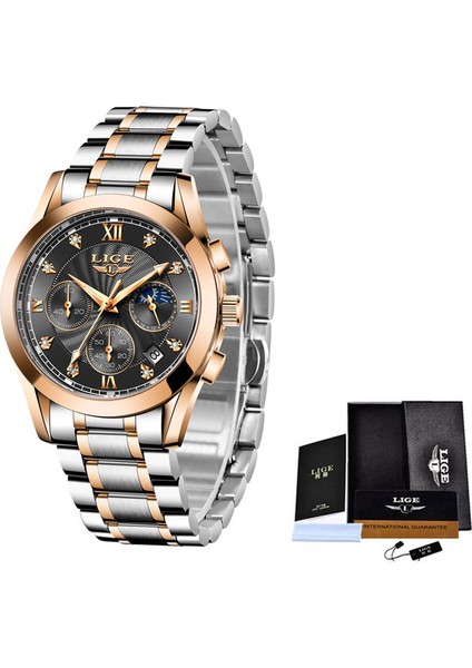 Gül Altın Siyah Lıge Moda Lüks Kuvars Erkek Saat Rahat Spor Iş Erkekler Için Saat Su Geçirmez Askeri Saat Adam Chronograph Reloj Hombre (Yurt Dışından)