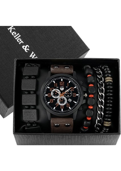 Izle Hediye Seti 03 Lüks Erkekler Kuvars Saatı Deri Band Fahsion Casual Izle Erkekler Için Bilezik ile Erkek Arkadaşı Için Hediye Seti Relogio Masculino (Yurt Dışından)